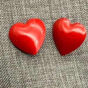 Clip On Earrings As Is Puffy Heart Red Enamel Valentine Love Vintage Retro Mod